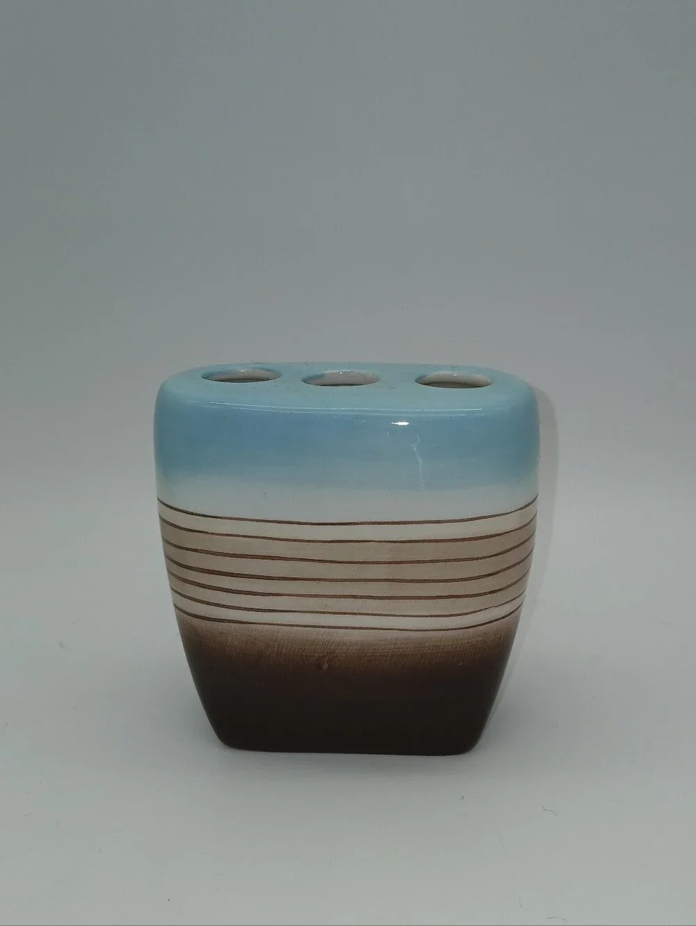Ceramic Toothbrush Holder in Sky Blue and Brown